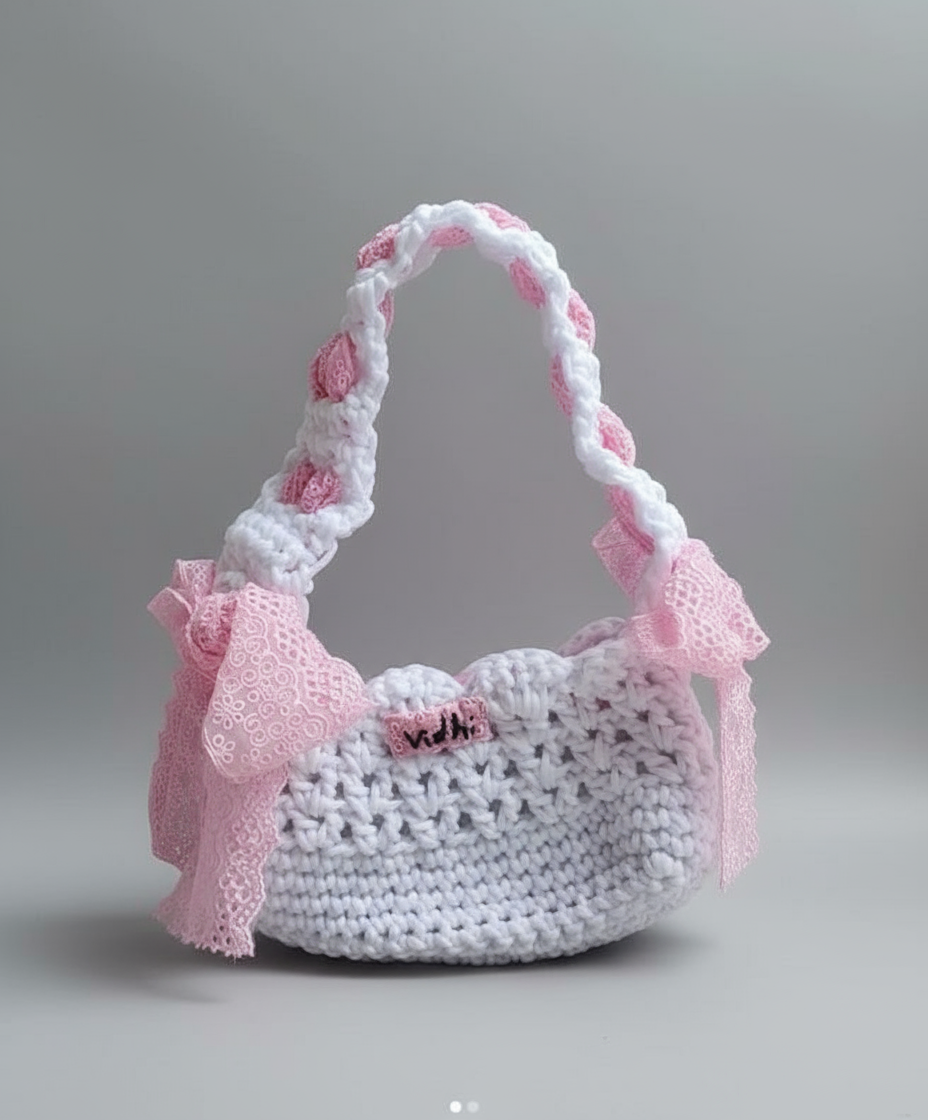 Pink Lace Crochet Shoulder Bag
